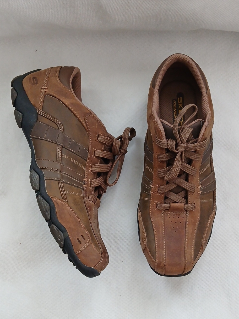 Skechers Mens 9.5 Leather Shoes Brown 62607 Diameter Vassell Oxford Memory Foam